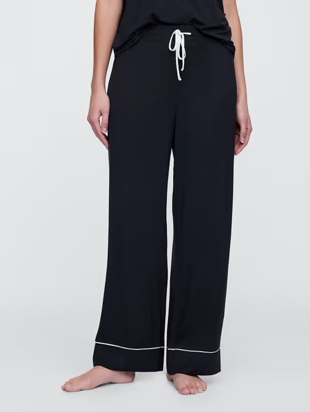 GapBody Black Wide-Leg Lounge Pants with White Drawstring & Hem Piping- M
